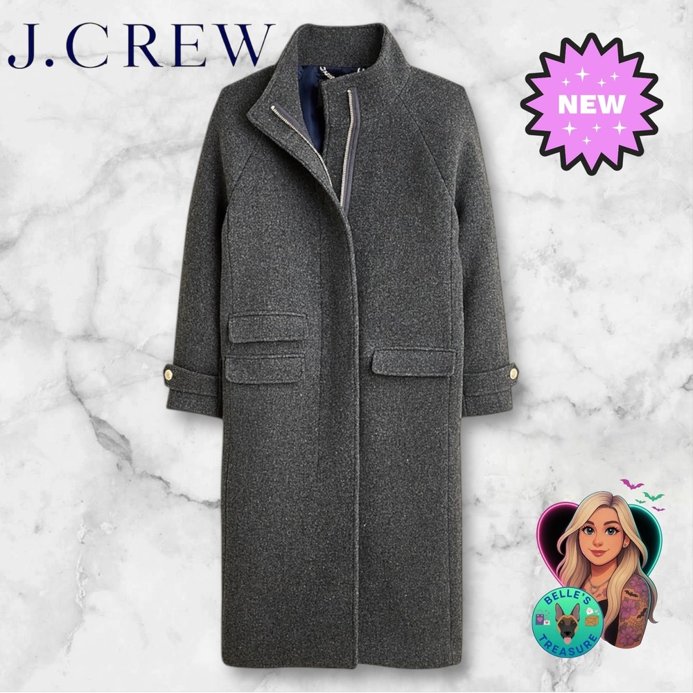 J. Crew Women's 20 Toscana Long Coat Italian Stadium Cloth Wool Blend Gray Gold